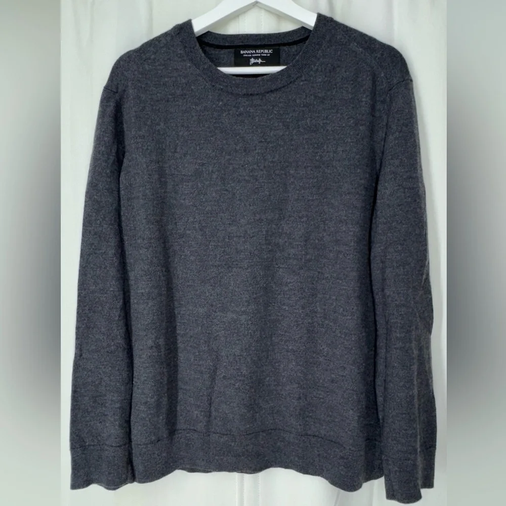 Banana Republic Italian Merino Wool Crew Sweater Dark Charcoal Heather XL - Picture 2 of 8